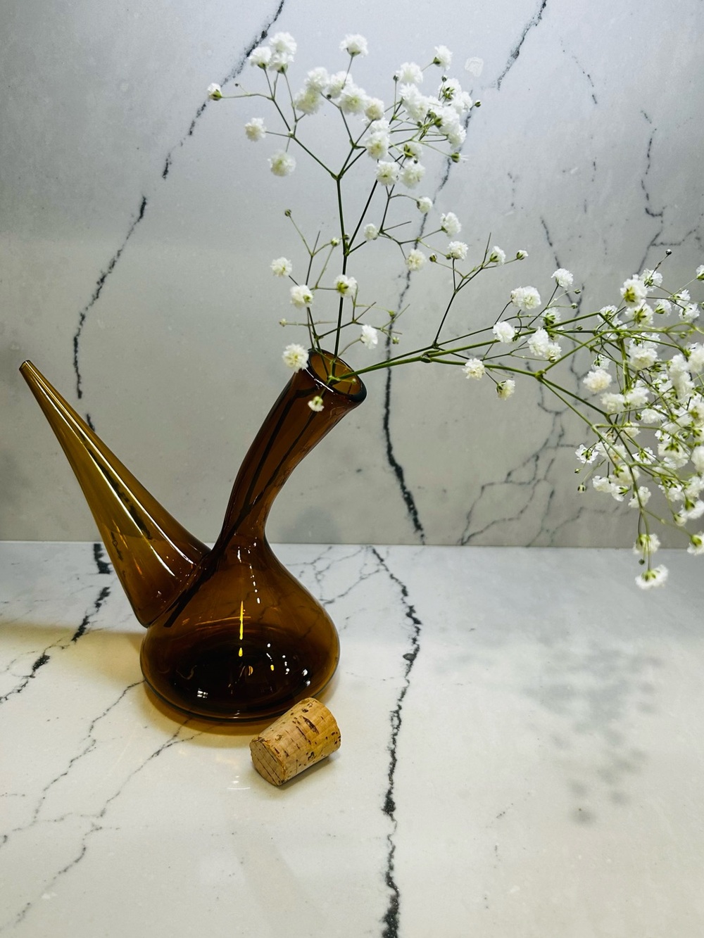Amber Glass Cruet Bottle with Cork Stopper
